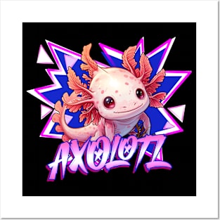 Cute Axolotl - Retro Style Posters and Art